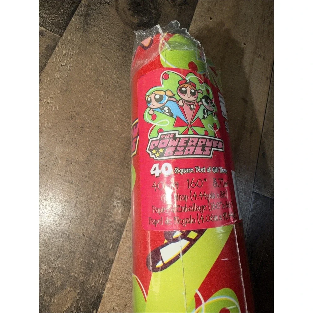 Vtg 2000 POWERPUFF GIRLS Christmas Wrapping Paper Roll 40 Sq Ft Toys R Us Excl